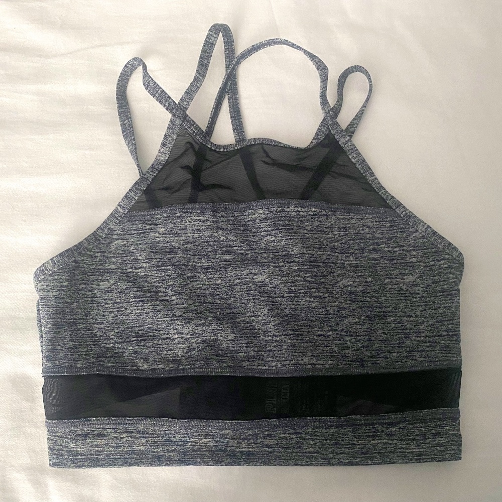 PINK - Grey Mesh Strappy Sports Bra